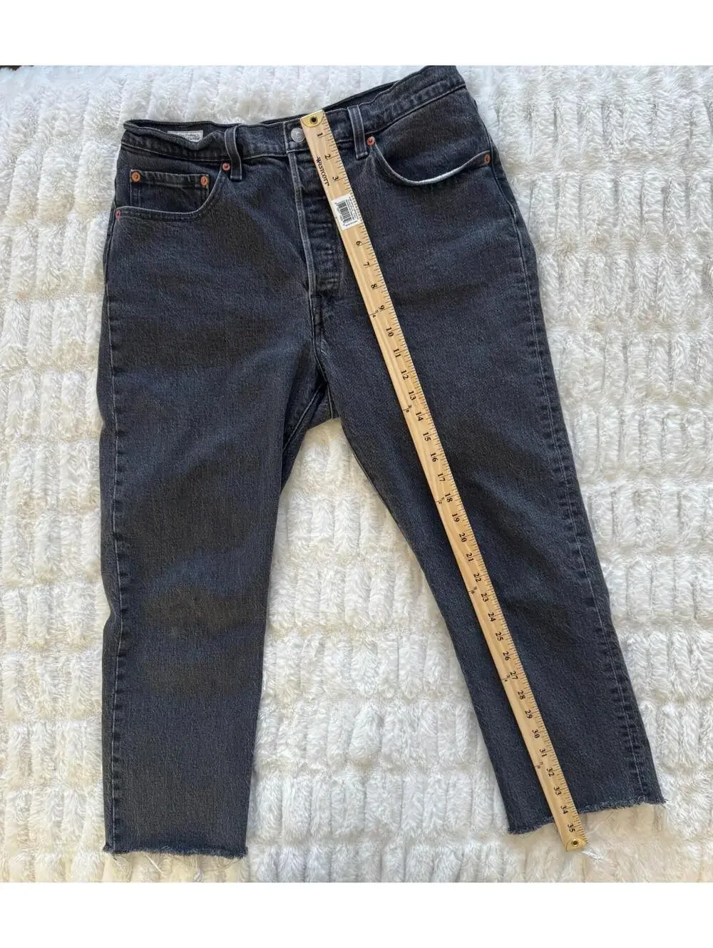 Levi’s Premium 501 Jeans Mens Gray Black Button Fly Straight Leg Cut Off Raw Hem